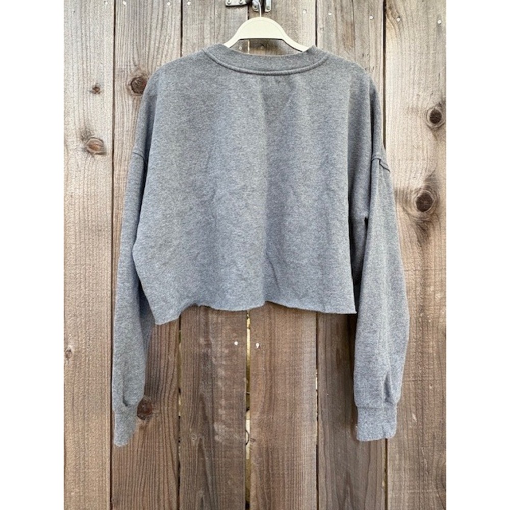 Colsie Women Heather Gray Cropped Sweatshirt Crew Neck Fleece Raw Hem XL - Picture 2 of 4